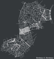 Detailed hand-drawn navigational urban street roads map of the BORDEAUX-2 CANTON of the French city of BORDEAUX, France with vivid road lines and name tag on solid background