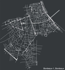 Detailed hand-drawn navigational urban street roads map of the BORDEAUX-1 CANTON of the French city of BORDEAUX, France with vivid road lines and name tag on solid background