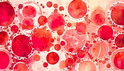 red blood cells in the microscope abstract watercolor illustration as background or cover art design. Generative AI - obrazy, fototapety, plakaty
