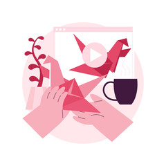 Origami abstract concept vector illustration. Art of paper folding, mental practice, fine motor skills development, useful pastime in social isolation, how to video tutorial abstract metaphor.