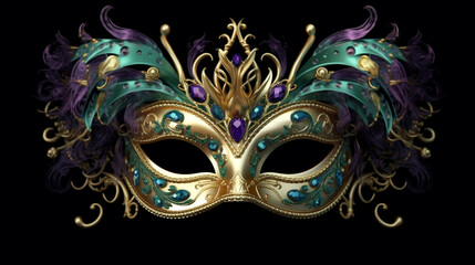 Fototapeta premium Venetian Masquerade Carnival Mask | Gold, Green and Purple | Disguise | Beautiful illustration.
