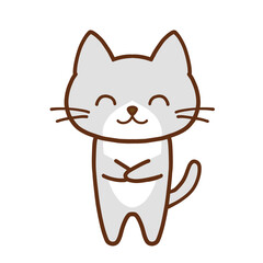 笑顔で両手を重ねるかわいいグレーのハチワレ猫