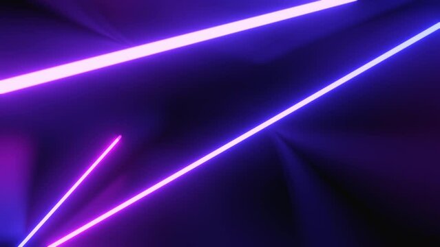 Abstract seamless looped animation of neon light line running loop triangle, lasers and lines bouncing around and moving forward within a dark tunnel.  4K footage video loop. Empty space. 3d animation