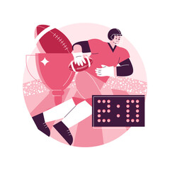 American football abstract concept vector illustration. Team sport, championship winner, playing game, touchdown, training field, teamwork power, professional league, rugby abstract metaphor.