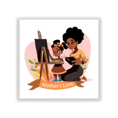 Drawing Flat illustration. Mother Love Daughter Learning  Drawing Vector Design