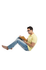 Passionate student sitting and reading a book