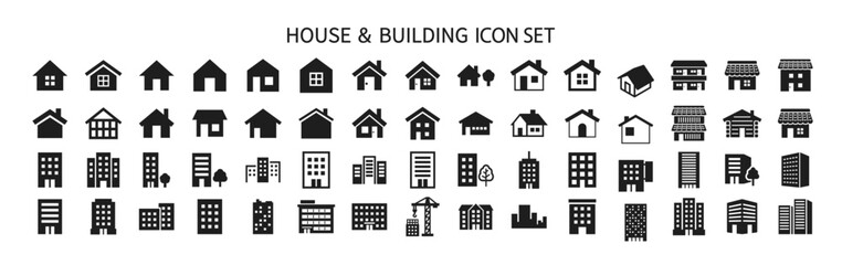 House and building icon set - obrazy, fototapety, plakaty