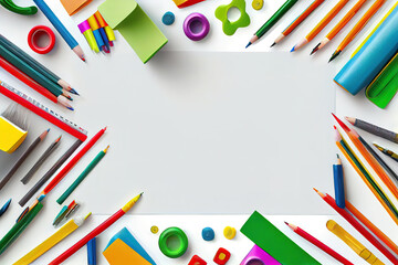 Fototapeta premium School supplies double side border. Generative Ai