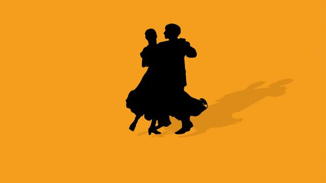 Silhouette of couple dancing animated 2d background, love
