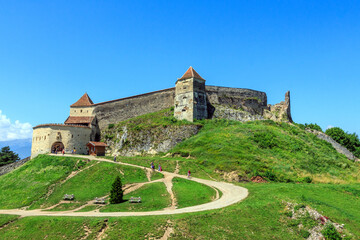 Fototapeta na wymiar View of Rasnov Citadel - a medieval fortress in the mountains of Transylvania. Romania