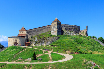 Fototapeta na wymiar View of Rasnov Citadel - a medieval fortress in the mountains of Transylvania. Romania