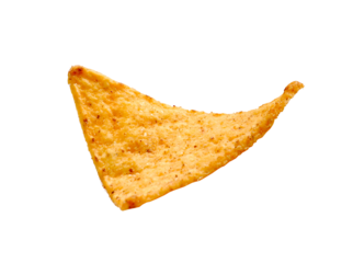Nacho tortilla chip isolated on transparent layered background.