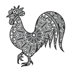 illustration of a rooster with a background.Vector animal mandala coloring page for adult