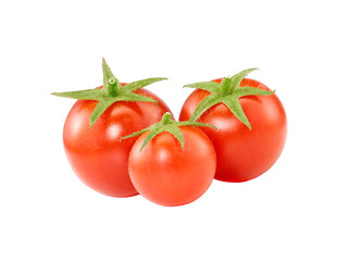 Three small tomatoes isolated on transparent layered background.