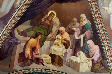 The Nativity of the Virgin. Fresco