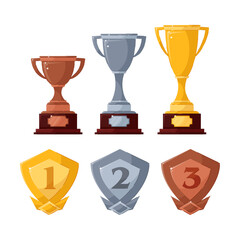 Vector illustrations of cups and awards on a white background.