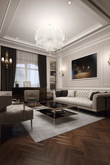 Classic style interior of living room in luxury house. Generative AI