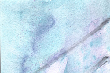 Hand drawn watercolor textured background with spots, dots,drops, lines and splashes in blue. black and violet colors as design element. Abstract backdrop with copy space,mock up