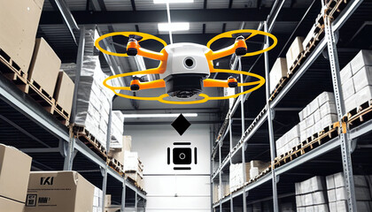 Inventur automatisieren, fts im Einsatz mit Drohnen, Pakete scannen im Lager, Logistikprozess optimieren, Drohnenlogistik, Generative AI 