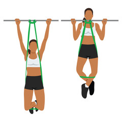 Woman doing pull ups using resistance band, resistance band assisted pull ups