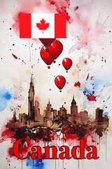 Canada Day celebration poster showing city skyline