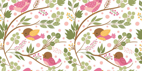 Birds In The Garden Themed Seamless Pattern © ariosbeth