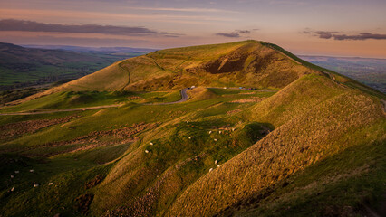 Mam Tor, in the English Peak District, as the Sun sets.