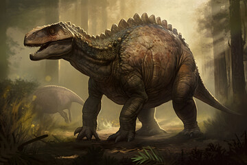 Fototapeta premium image of nature and walking dinosaurs. Generative AI 