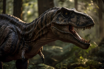 Obraz premium image of nature and walking dinosaurs. Generative AI 