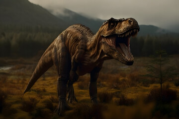 Fototapeta premium image of nature and walking dinosaurs. Generative AI 