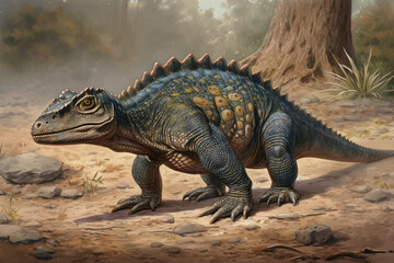 Fototapeta premium image of nature and walking dinosaurs. Generative AI 