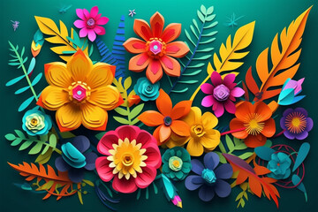 Fototapeta na wymiar Paper art flowers, flower arranging art, Generative Ai