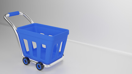 The empty 3d render cart or shopping cart for purchases with empty space on white background illustration