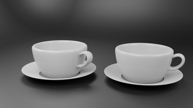 3d render Two tea or coffee cup on isolated black background illustration