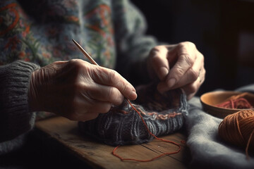 hands of a person knitting made with generative ai