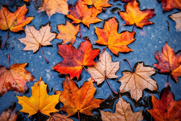 Naklejka na ściany i meble red maple leaves on ground made with generative ai