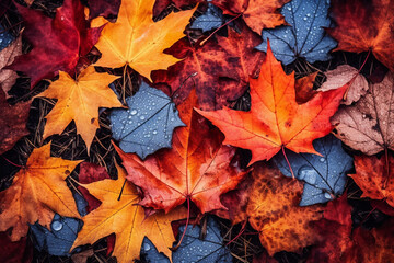 Naklejka na ściany i meble autumn leaves background made with generative ai