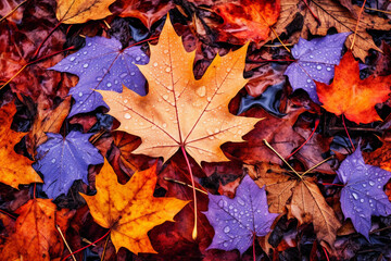 Naklejka na ściany i meble autumn leaves on the ground made with generative ai