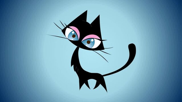 cute animated cartoon  cat, 2d animation and background