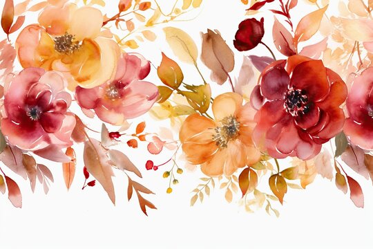 A colorful floral border with a watercolor background Abstract watercolor flowers art background