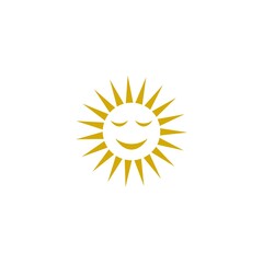  Smiling sun icon on white background. 