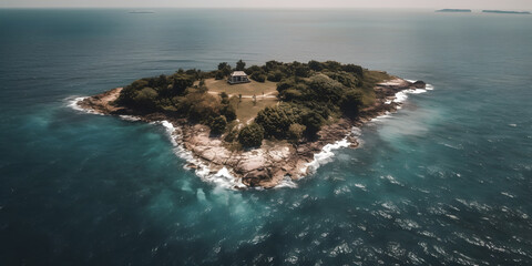 Photo of the island on the assesses from the drone. Generative AI