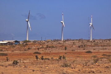 Wind power stations on the island Baltra of Galapagos, Ecuador, South America
