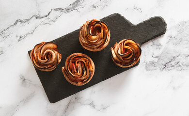 Dessert, pastry, apple rose with puff pastry