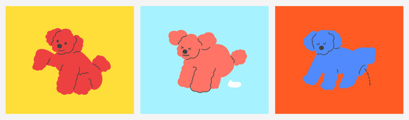 Cute dog illustration set. Puppy doing various actions on a white background. ball and pet.