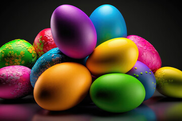 Fototapeta na wymiar Colorful Easter eggs, hand decorated ,made with Generative AI