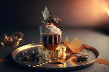 Luxurious birthday cake decorated with gold elements ,made with Generative AI