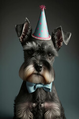Curious Schnauzer dog with party gat ,made with Generative AI
