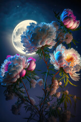 Naklejka na ściany i meble Vintage bouquet of beautiful flowers at night. Floral background ,made with Generative AI