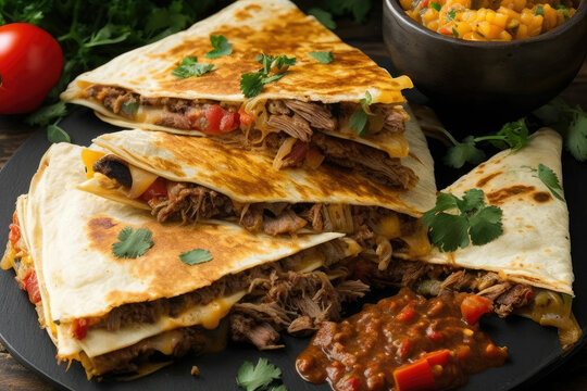Quesadillas delicious food on a plate ,made with Generative AI